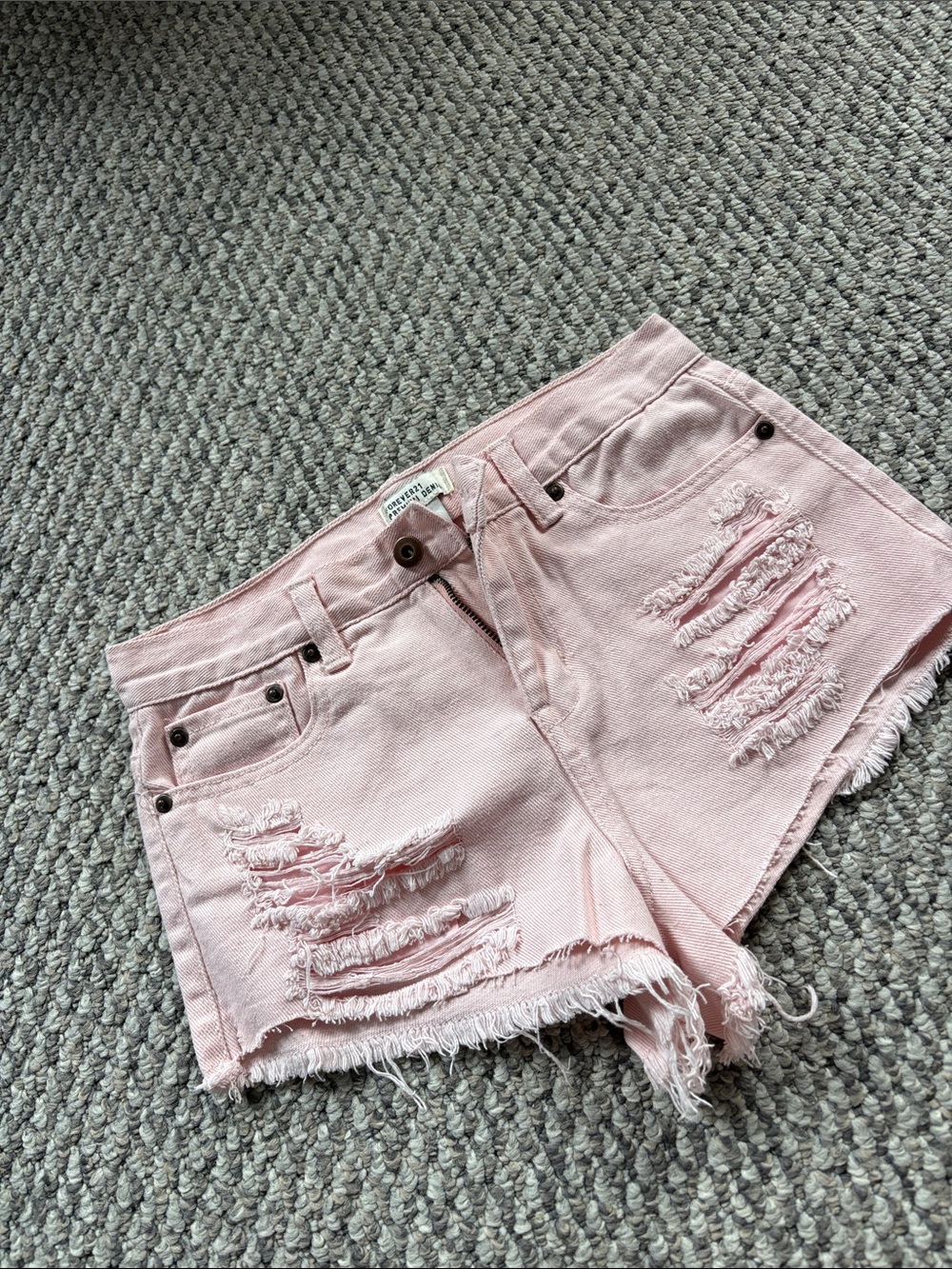 Forever 21 Light Pink Distressed Denim Shorts